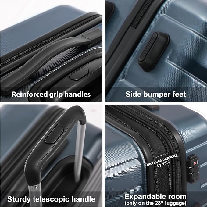 Coolife Larage Luaggage Hardside Expandable Suitcase with Spinner Wheels Checked 28-Inch（Teal Blue）