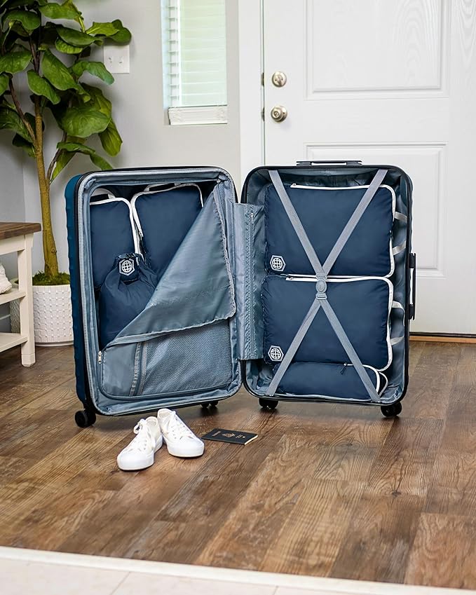 Large Compression Packing Cubes for Travel-Packing Cube Luggage Organizers 7 Piece Set for Checked Luggage-Ultralight, Expandable/Compression Bags by TRIPPED Travel Gear (Navy/White)
