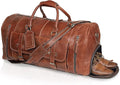 24 Inch Leather Duffle Bags for Men Large Full-Grain Buffalo Leather Overnight Gym Bag, Luggage Weekend Travel Bag for Men & Women, Carry On Airplane Cabin Bag with Shoe Compartment