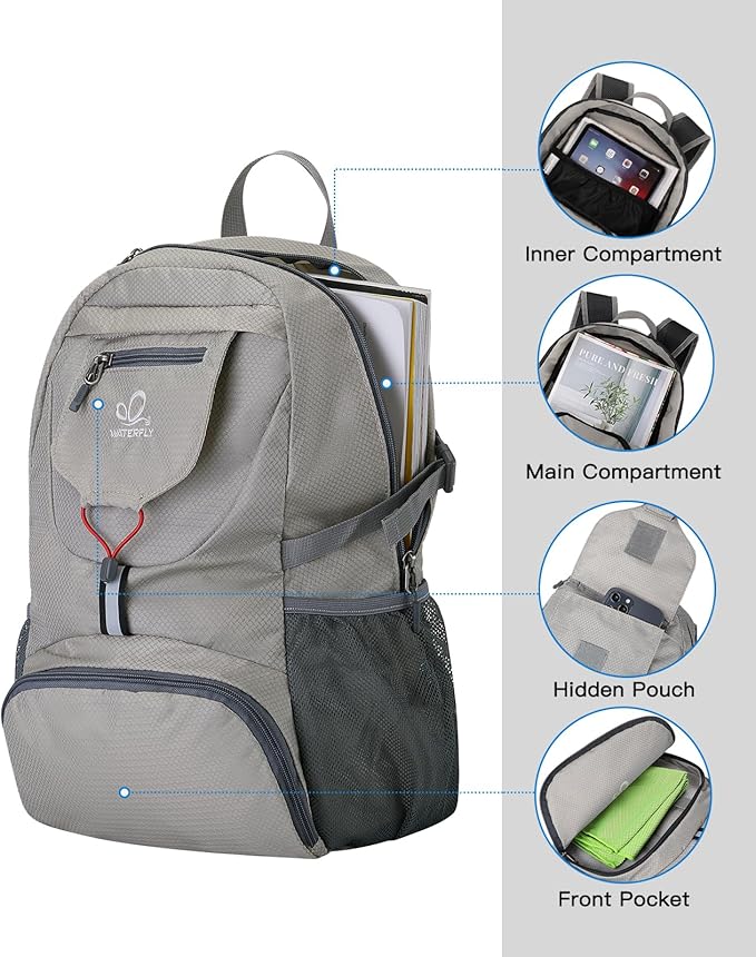 WATERFLY Small Lightweight Packable Backpack: 20l Ultra Light Foldable Travel Hiking Camping Daypack Day Pack for Man Woman