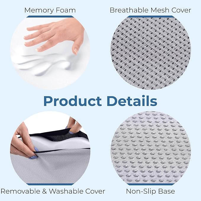 5 STARS UNITED Seat Cushion for Tailbone Pain Relief – Memory Foam Cushion for Coccyx, Hip, Hemorrhoid, Sciatica & Post-Surgery Recovery – Wheelchair, Car, Desk, Gaming & Office Chairs, L Gray