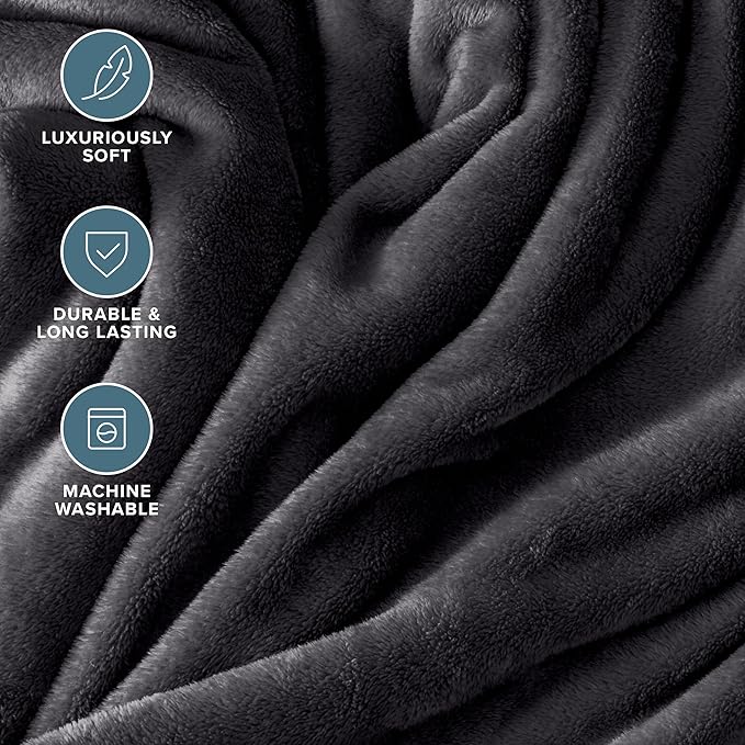Bare Home Fleece Blanket - Full/Queen - Ultra-Soft Lightweight for Bed, Sofa, and Couch - Luxury Microplush - Cozy Warm Blanket (Full/Queen, Forged Iron Grey)
