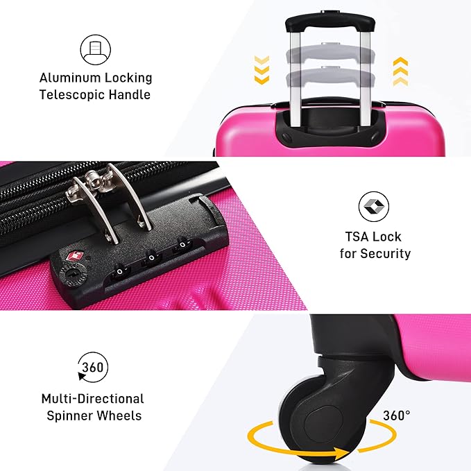 Merax Luggage sets of 13 Piece 16 20 20 28 IN Carry on Luggage Hard Case Pink Luggage Expandable Checked Luggage Suitcase Set with Wheels
