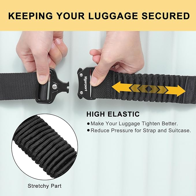Vigorport Luggage Straps for Suitcases TSA Approved Suitcase Belt, Stretchable Travel Strap for Luggage, Heavy Duty Metal Buckle Luggage Belt Strap (Black, 72" Long/1PK)