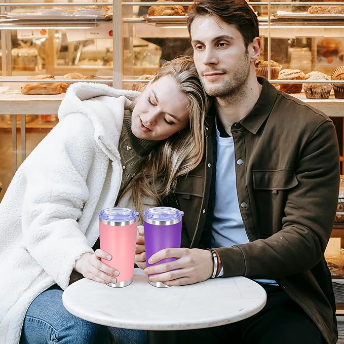 20 oz Tumbler with lid Double Wall Vacuum Insulated Tumblers Stainless Steel Coffee Mug Travel Coffee Tumbler Powder Coated Tumbler Cup Keep Hot&Cold - (PurPle 6 Pack)