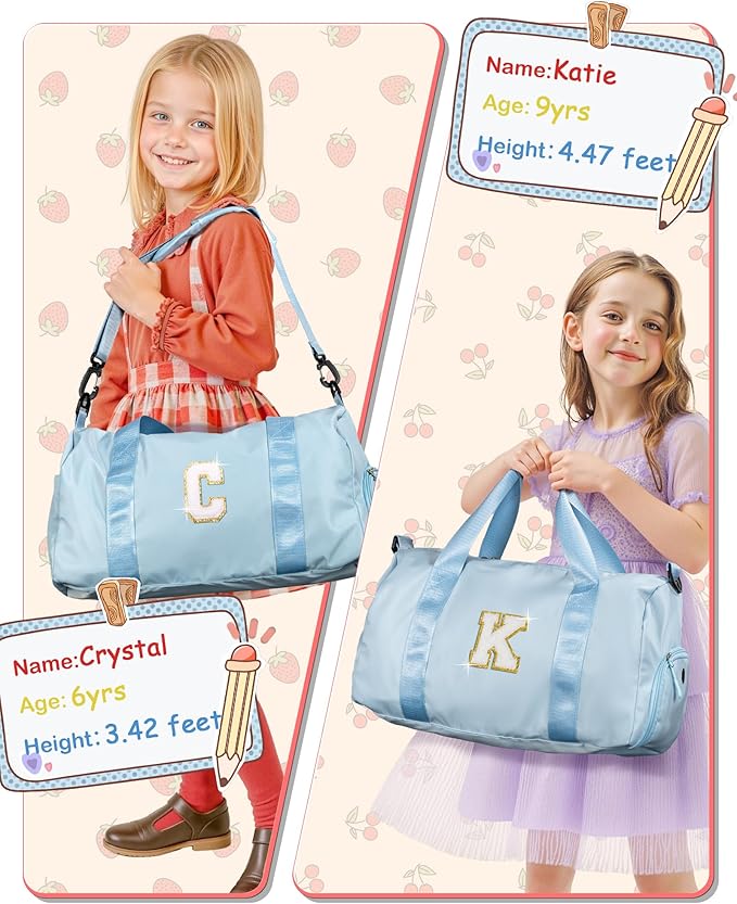 Gifts for 4 5 6 7 8 9 10 Year Old Girls-Girl Gym Bag with Shoe Compartment, Kid Personalized Weekender Overnight Bags, Initial Travel Tote with Makeup Pouch, Gift for Daughter (Letter G)