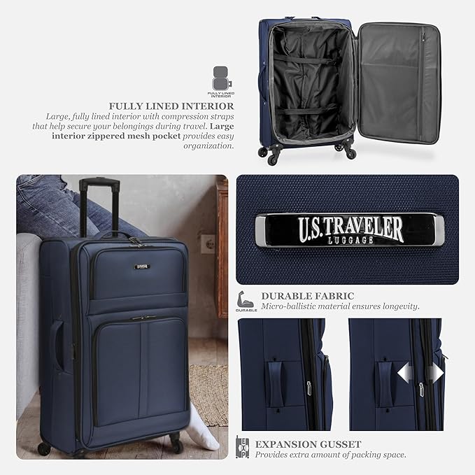 U.S. Traveler Anzio Softside Expandable Spinner Luggage, Burgundy, 2-Piece Set (22/30)