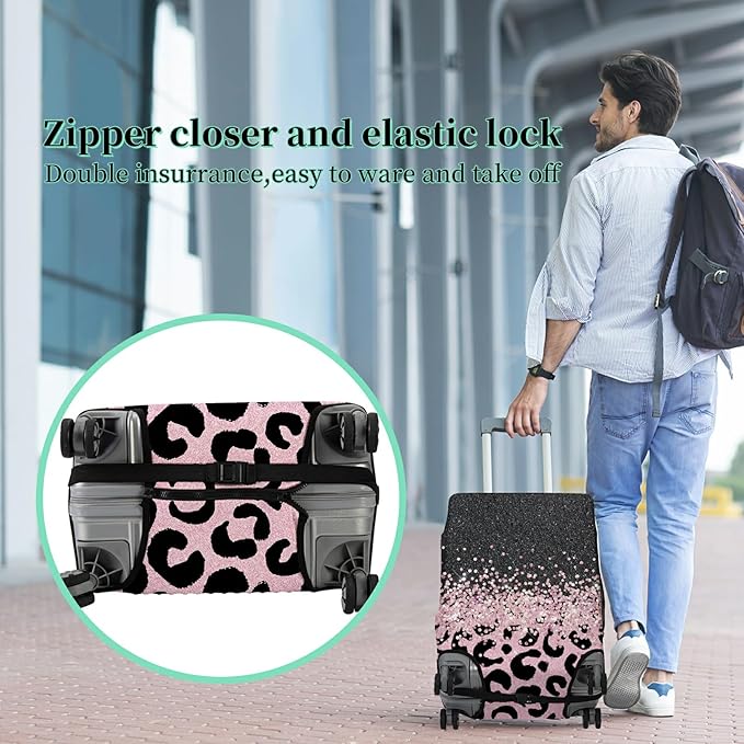 Luggage Cover Plus - Pink Leopards Travel Suitcase Cover for 26-28 inch Luggage (L) with Concealed Zipper, Washable Elastic Cloth, Dustproof, Anti-Scratch