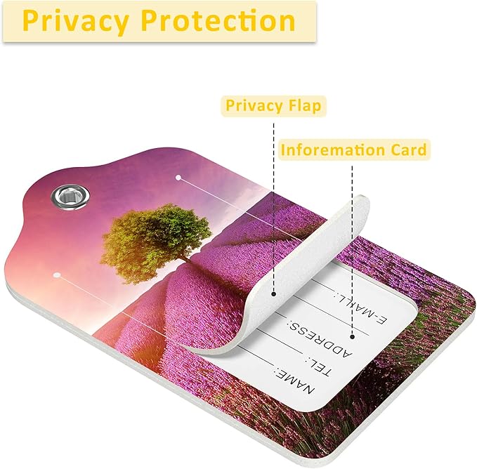 2 Pack Luggage Tags for Suitcases,Stunning Lavender Field Luggage Tag,PU Leather Id Label Luggage Tags with Stainless Steel Loop and Privacy Cover for Women Men Teens Travel