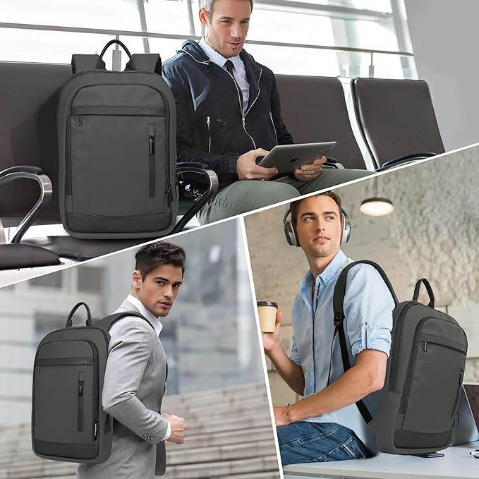 Business Backpack for Men Lightweight Commute Laptop Backpack Anti-Theft Water Resistant Backpack for 17.3 Inch Computer for Daily Office Work with Small Bag (Grey)