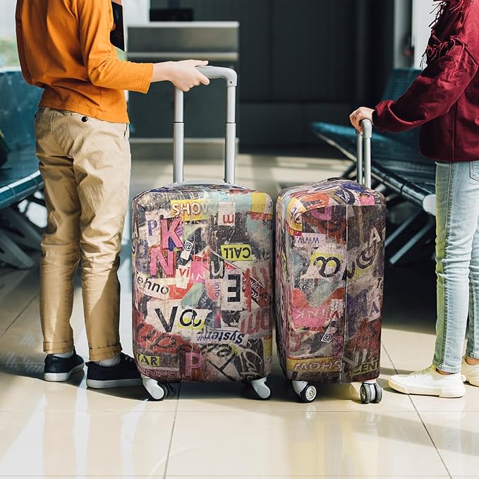 Explore Land Travel Luggage Cover Suitcase Protector Fits 18-22 Inch Case (Retro Pictorial, S)