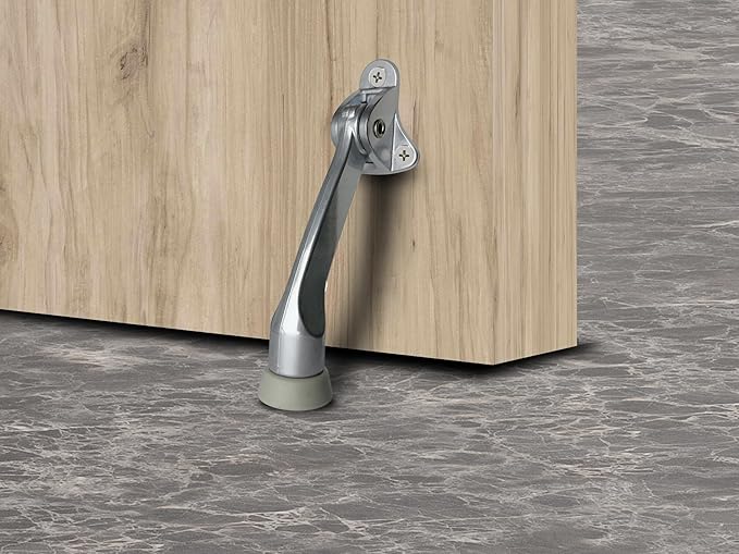 QCAA Heavy Duty Kickdown Door Stopper, 4", Zinc Die Cast, Satin Chrome, 2 Pack, Made in Taiwan