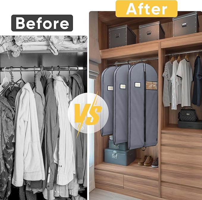 BALEINE 2PK Heavy Duty Garment Bag with Shoe Storage Travel Bag for Dresses, Suit, Coats Travel Essential (43", Grey)
