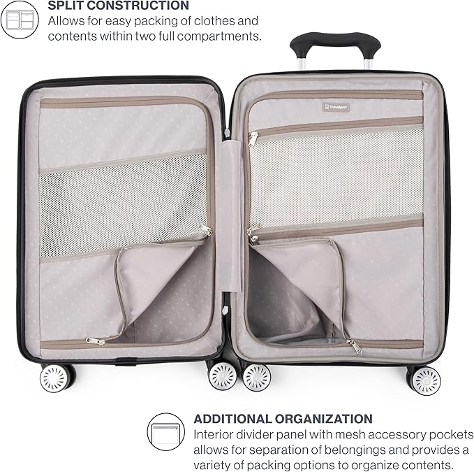 Travelpro Pathways 3 Hardside Expandable Luggage, 8 Spinner Wheels, Lightweight Hard Shell Suitcase, 3 Piece Set (21/25/28), Black Knight