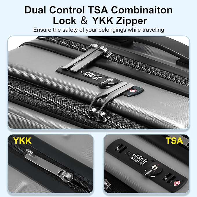 Carry On Luggage 22×14×9 Airline Approved, 20 Inch Lightweight ABS+PC Hard Shell Suitcases with Front Pocket, Spinner Wheels, TSA Lock (Dark Gray, 1PC)