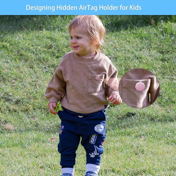 Waterproof AirTag Holder for Kids[Discreet] - 2-Pack Mini Silicone Air Tag Cover with Invisible Pin,GPS Tracker Case for Children, Elderly, Clothes, Backpack, Luggage (White, Purple)