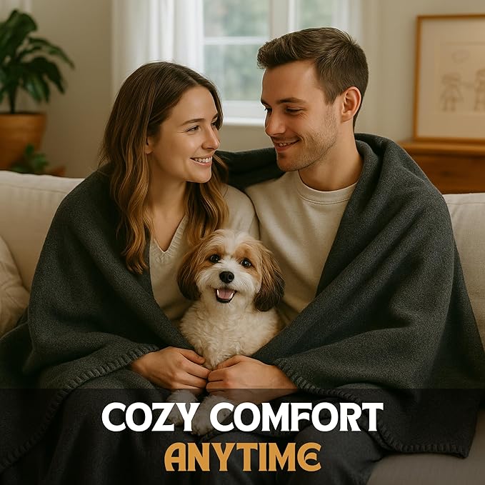 Wool Camping Blanket – 70% Wool Heavy-Duty Military Style Throw, Warm & Washable, Fire Retardant Cover for Emergency, Survival & Outdoor Use – Perfect for Camping, Car, Home & Hiking, Grey 62x84