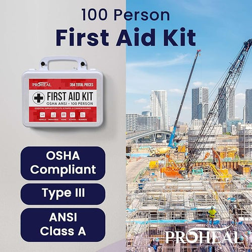 100 Person OSHA Compliant First Aid Kit for Businesses, Vehicles, Trucks, Construction Site - Type III, ANSI Class A Emergency Kit - 364 Piece Essential First Aid Supplies