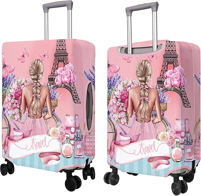 Travel Luggage Cover Suitcase Protector Fits 18-32 Inch Wheel Covers PatternedTravel Related Items Flower Luggage Protector Elastic L