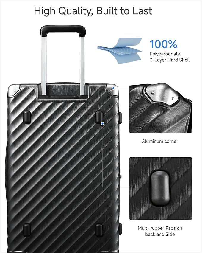 Trunk Luggage, Expandable PC Hard Shell Large Checked 28 Inch Suitcase with Shock - Absorbing Wheels & TSA Lock, Black, 91L - 105L