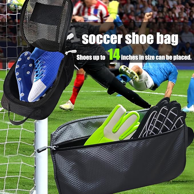 Shoe Bag Golf Travel Gym Sport with Side Accessory Outside Pocket for Socks Shoe Pouch Portable Large Shoe Storage Bag for Packing Zippered (black)