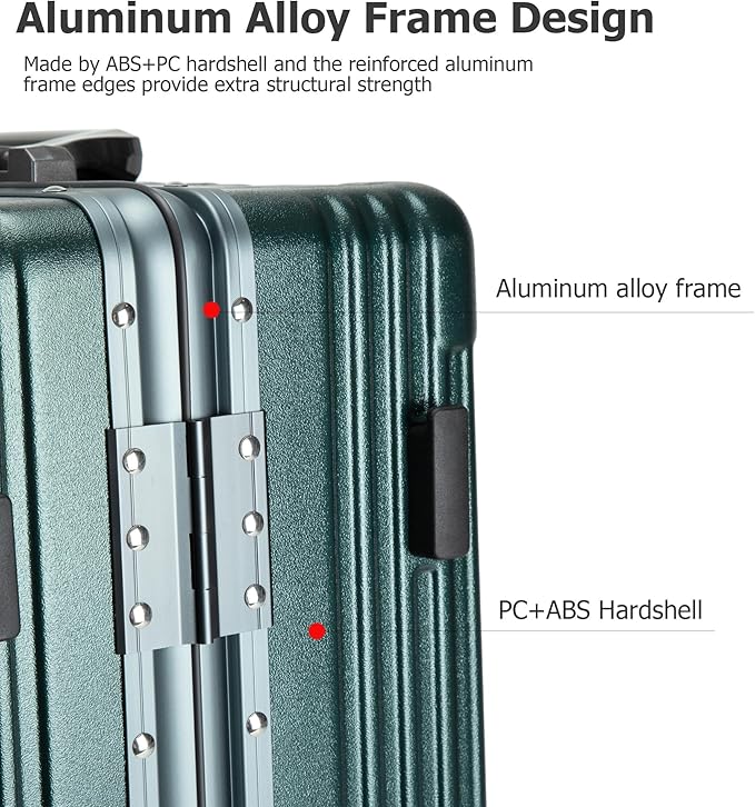 feilario 24in Aluminium Frame PC Hard Shell Spinner Wheels Luggage, Built-In TSA lock Carry on Suitcase, with Cup Holder, USB Port, Phone Holder