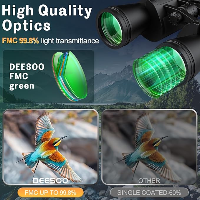 20x52 Binoculars for Adults High Powered - HD Large View Binoculars with Low Light Vision - Professional Binocular for Bird Watching Hunting Travel Cruise Outdoor Sports with Carrying Bag
