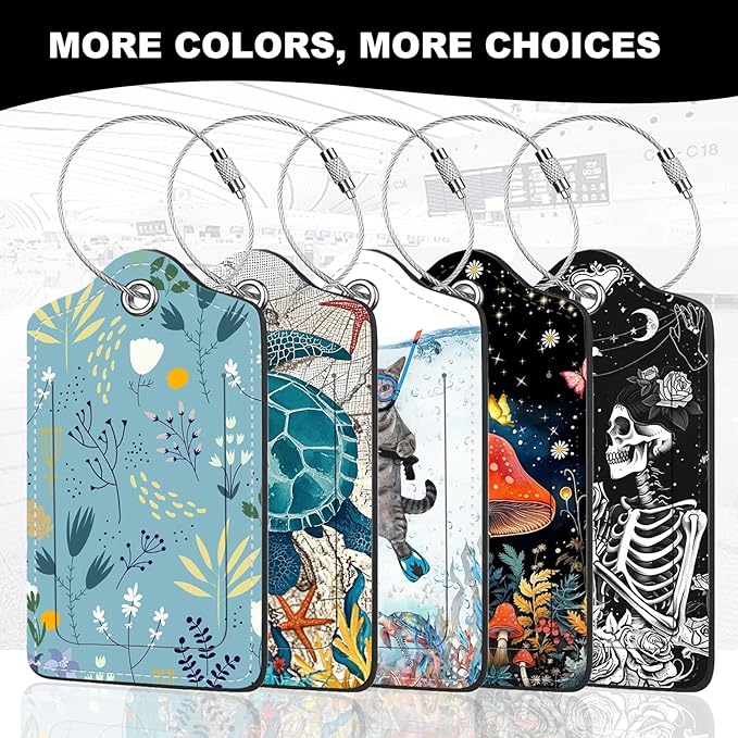 2Pack Luggage Tags for Suitcases, Cute Unique Pu Leather Cruise Luggage Tag with Privacy Cover ID Label Address Card and Metal Ring Suitable for Women Men Kids Travel Bag White Flowers