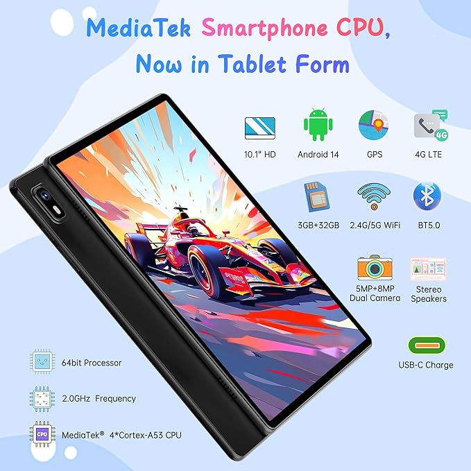 HAOVM Tablet 10 inch, 4G SIM Unlocked, Android 14 Tablet with SIM Card Slot, IPS Touch Screen, 2.0GHz Fast Processor,3GB+32GB+TF Expand,2.4G/5GHz WiFi,8MP Camera, GPS, Pink case