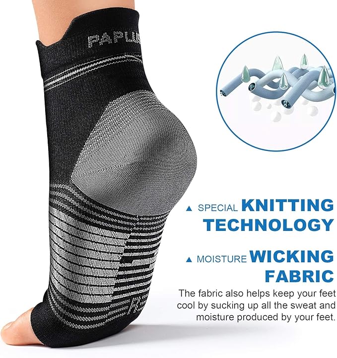 Plantar Fasciitis Sock (6 Pairs) for Men and Women, Compression Foot Sleeves with Arch and Ankle Support, Black, X-Large