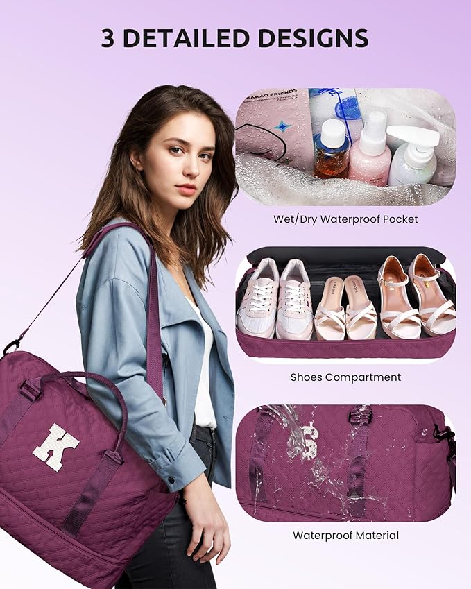 Gift Ideas for Girls 8 9 10 11 12 13 14 15 16 Year Old Girl Gifts-Travel Bags with Shoe Compartment, Weekender Bag, Overnight Bag for Women, Letter Travel Bag with Makeup Bag (Letter Y)