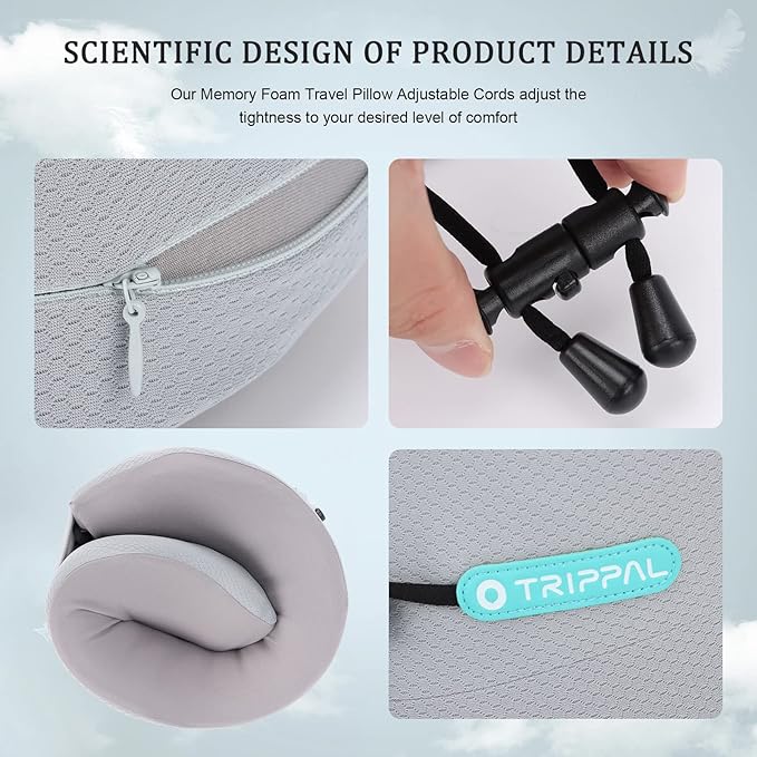 GOLDORANGE Travel Pillow Flight Neck Pillows Best Memory Foam Neck Pillows for Sleeping Airplane Car Home Office Chin Head Support Rest Travel Essentials with Compact Carry Bag Grey S