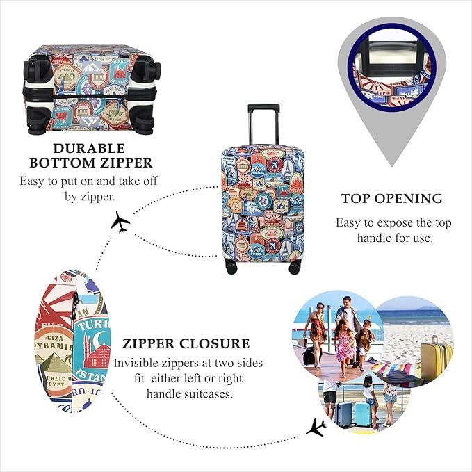 Explore Land Travel Luggage Cover Suitcase Protector Fits 27-30 Inch Case (Landmark Sticker, L)