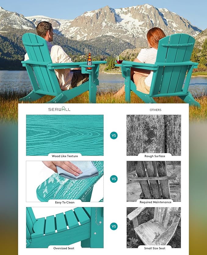 SERWALL Adirondack Chair with Cup Holders - Composite Adirondack Chairs Set of 8 HDPE Outdoor Chairs All Weather Use- Aruba