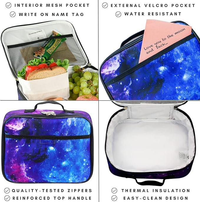 Fenrici Tie Dye Lunch Box for Boys, Girls, Kids Insulated Lunch Bag for School, Soft Sided Compartments, Spacious, BPA Free, Food Safe,10.8in x 8.5in x 2.8in, Tie Dye, Blue