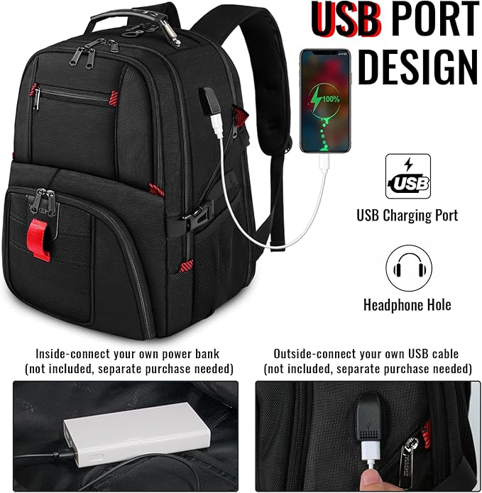 YOREPEK 18.4 Laptop Large Backpacks Fit Most 18 Inch Laptop with USB Charger Port,TSA Friendly Flight Approved Weekend Carry on Backpack with Luggage Strap for Men and Women, Black