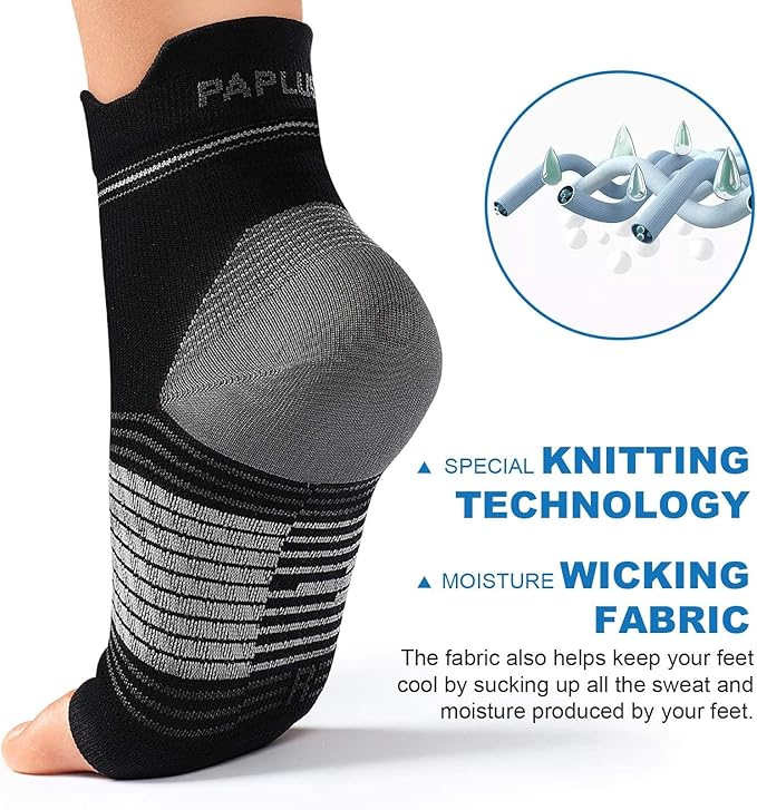 Plantar Fasciitis Sock (6 Pairs) for Men and Women, Compression Foot Sleeves with Arch and Ankle Support (Black, Gray, White, X-Large)