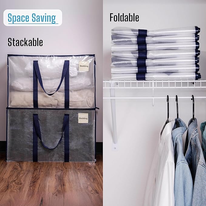 VENO 8 Pack Moving Bags, Heavy Duty, Moving Boxes Alternative, Packing Storage Supplies for Dorm Room Essentials with Zipper for Clothes, Extra Large Totes for Packaging (Clear, 8 Pack)