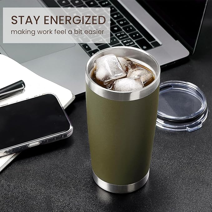 MEWAY 20oz Tumbler Cup Double Wall Vacuum Insulated Travel Mug Bulk, Stainless Steel Tumblers with Lid and Straw, Durable Powder Coated Coffee Cups for Cold & Hot Drinks (Army Green, 1)