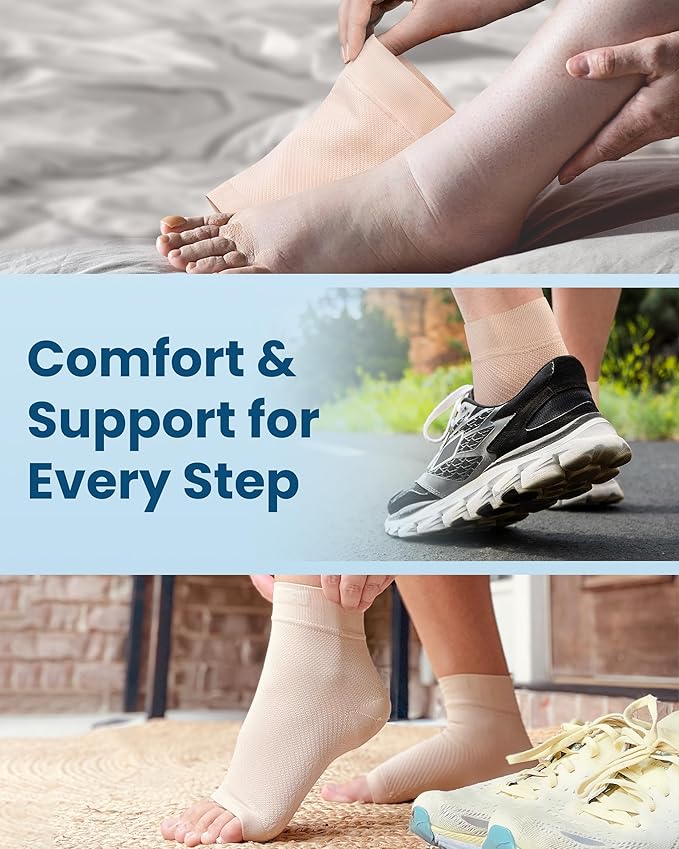 KEMFORD Ankle Compression Sleeve with Cooling Effect - Plantar Fasciitis Braces - Open Toe Compression Socks for Swelling, Sprain, Neuropathy, Arch Support for Men and Women - M, Black