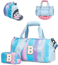 Birthday Gifts for 3 4 5 6 7 8 9 10 11 12 Year Old Girls-Girl Gym Bag with Shoe Compartment, Kid Personalized Weekender Overnight Bags, Initial Travel Tote with Makeup Pouch (Letter B)