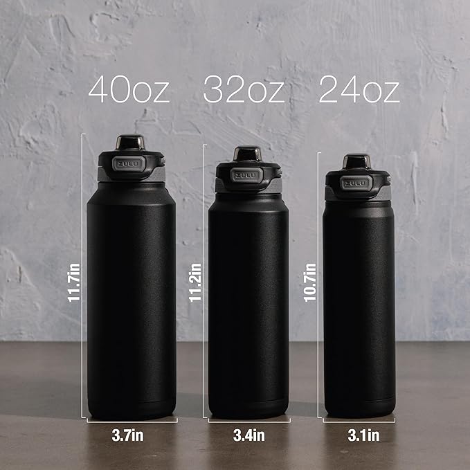ZULU Powerfill Pro 32oz Stainless Steel Water Bottle with Quick Fill Lid, Triple Walled Vacuum Insulated Metal, Leak Proof Locking Lid, Sip and Chug, Reusable BPA Free, Black