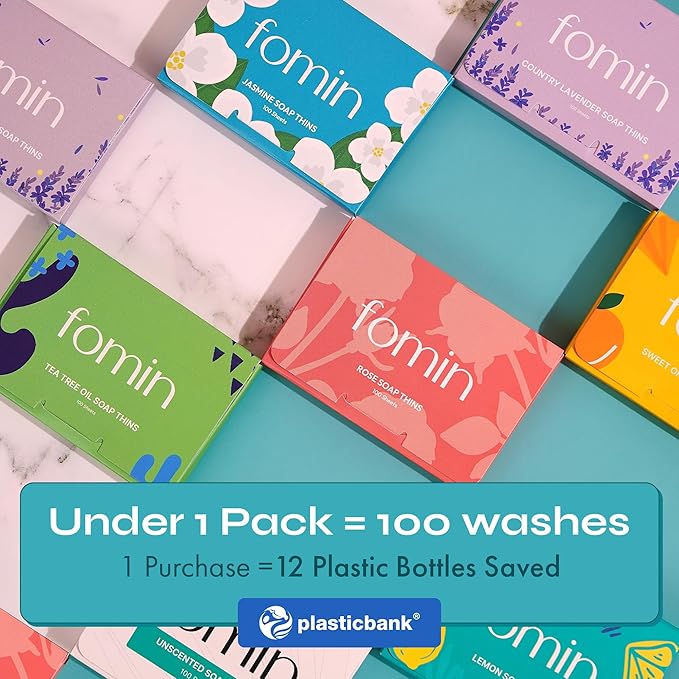 FOMIN - Antibacterial Paper Soap Sheets for Hand Washing - (300 Sheets) Jasmine Portable Travel Soap Sheets, Dissolvable Camping Mini Soap, Portable Hand Soap sheet