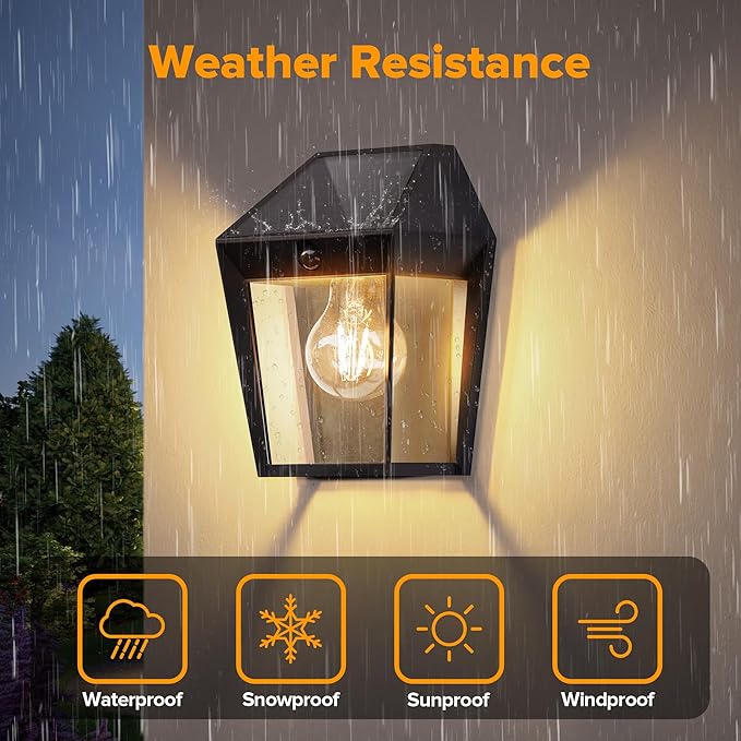 LUTEC 2 Pack Solar Wall Lights Outdoor, Solar Wall Lanterns with 3 Modes, Dusk to Dawn Motion Sensor Led Sconce Lights, Waterproof Exterior Front Door Porch Lights for Outside, Patio, Garage