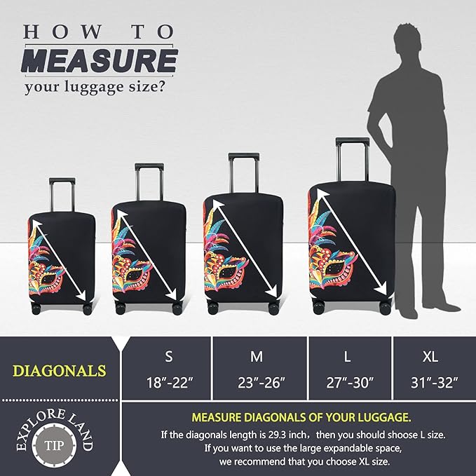 Explore Land Travel Luggage Cover Suitcase Protector Fits 23-26 Inch Case (Carnival, M)
