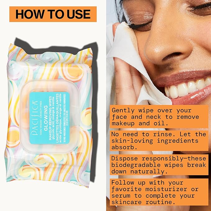 Pacifica Makeup Remover Face Wipes - Disposable Daily Face Cleansing Towelettes Wipes -Biodegradable & Eco-Friendly - Organic- Clean Beauty Vegan & Cruelty-Free Dermatologist Tested 10 Count
