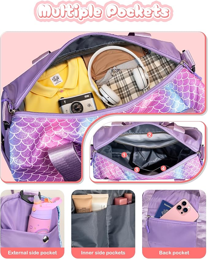 Birthday Gifts for 3 4 5 6 7 8 9 10 11 12 Year Old Girls-Girl Gym Bag with Shoe Compartment, Kid Personalized Weekender Overnight Bags, Initial Travel Tote with Makeup Pouch (Letter B)