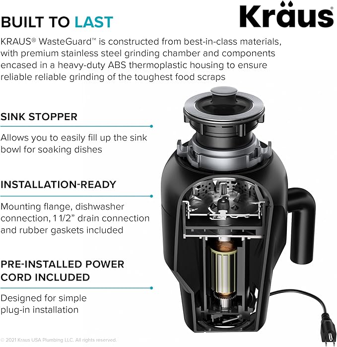 KRAUS Kore Workstation 30-inch Undermount 16 Gauge Stainless Kitchen Sink, Single Bowl Kitchen Sink with 3/4 HP Garbage Disposal, KWU110-30-100-75MB