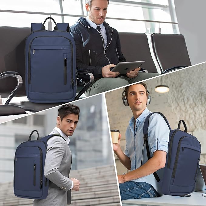 Business Backpack for Men Lightweight Commute Laptop Backpack Anti-Theft Water Resistant Backpack for 15.6 Inch Computer for Daily Office Work with Small Bag (Blue)