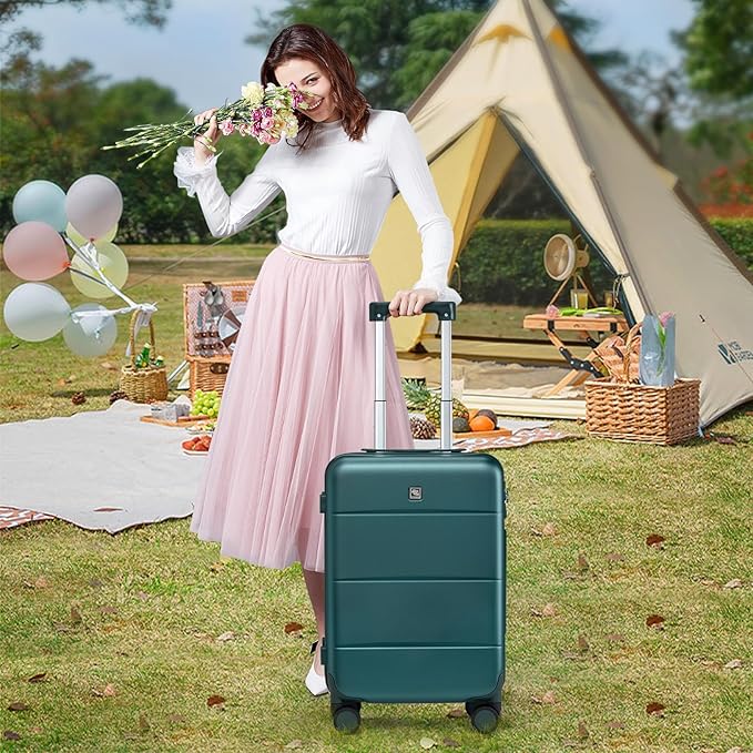 Hanke 28 Inch Luggage Large Suitcase with Spinner Wheels Tsa Luggage Suitcases Hard Case Luggage for Women Men Rolling Checked Suitcase (Blackish Green)